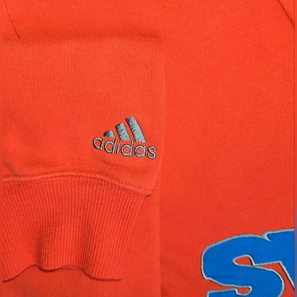 Adidas Men’s Md Red/Orange Pullover Hoodie Blue Spellout Logo Fleece Sweatshirt